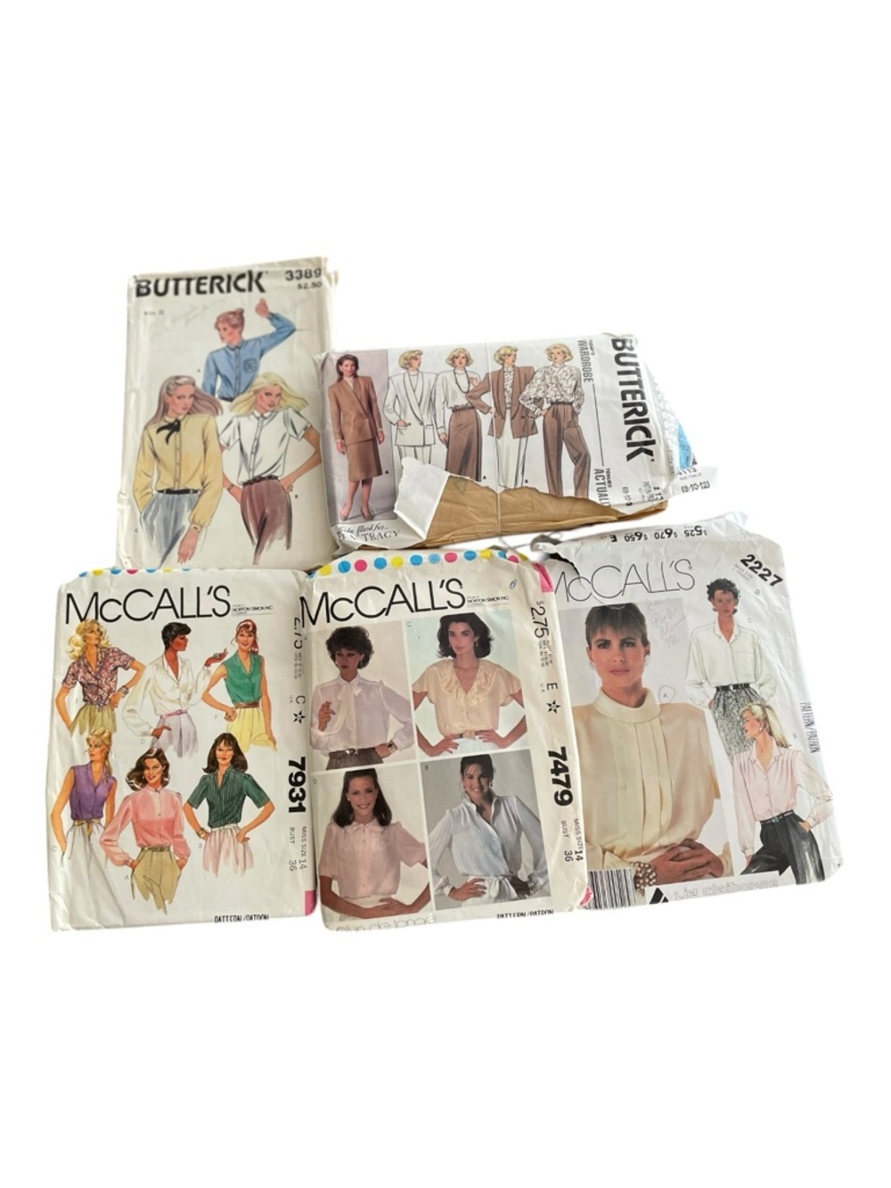 Five Vintage McCall's & Butterick Sewing Patterns Women’s Classic Blouses.